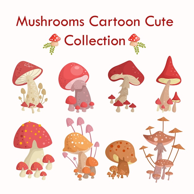 Cute mushroom cartoon illustration collection