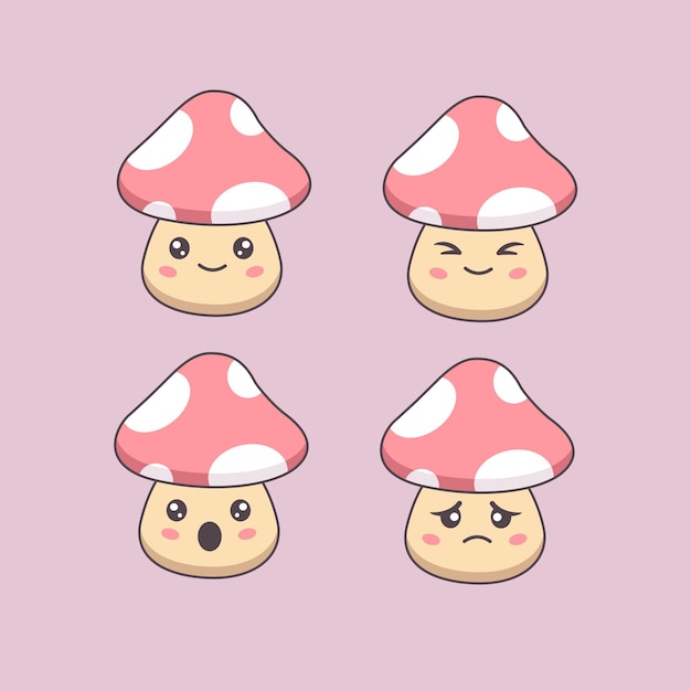 Cute mushroom cartoon set Vector illustration