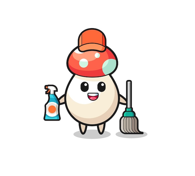 Simpatico personaggio di funghi come mascotte dei servizi di pulizia, design carino