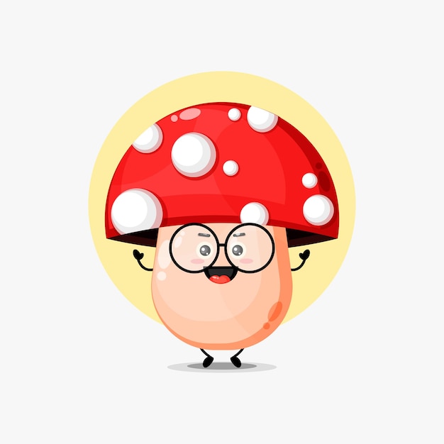 Cute mushroom character wearing glasses