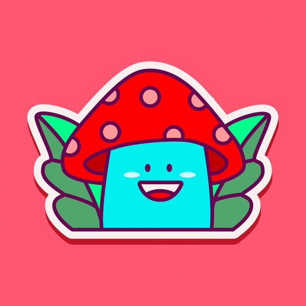 Vector cute mushroom doodle sticker