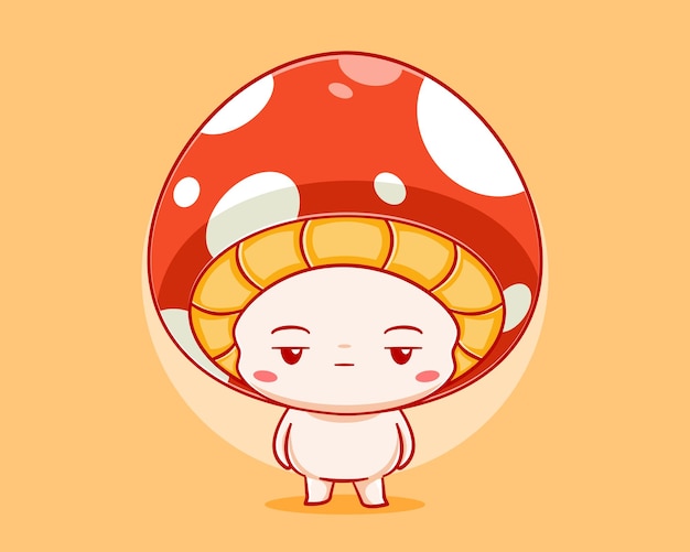 Vector cute mushroom feeling bored cartoon illustration