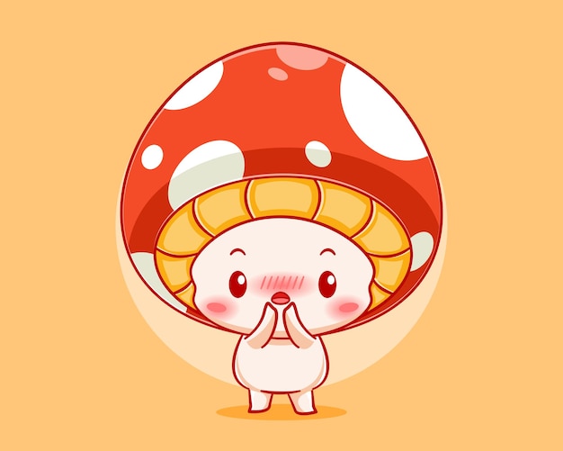 Vector cute mushroom feeling shy cartoon illustration