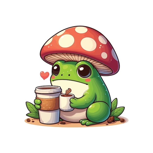 Vector cute mushroom frog illustration