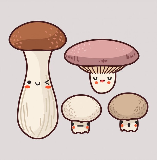 かわいいキノコイラストバンドル プレミアムベクター