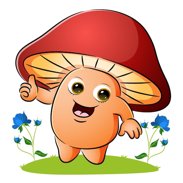 The cute mushroom is giving the thumb up of illustration