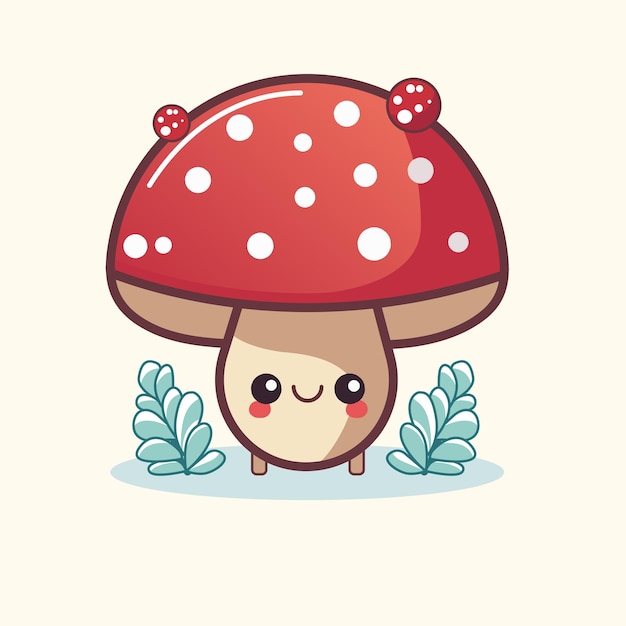 Cute mushroom logo icon flat vector illustration
