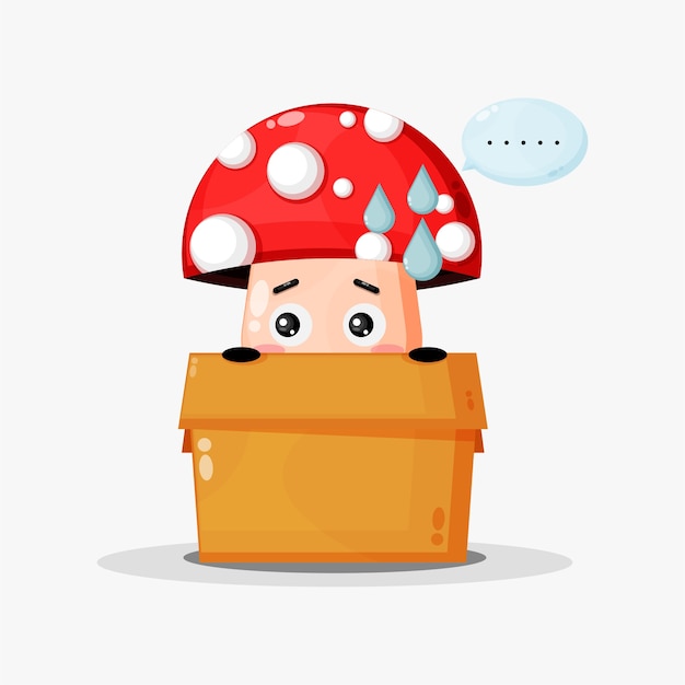 Cute mushroom mascot in the box