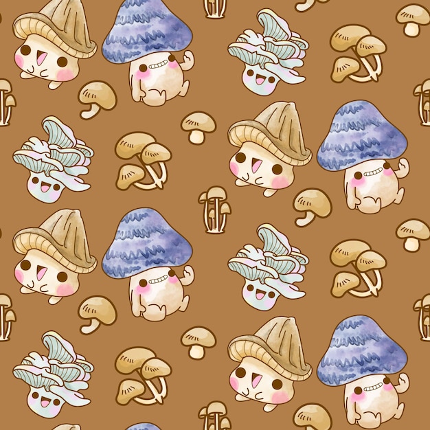 Cute mushroom vector seamless pattern, mushroom watercolor