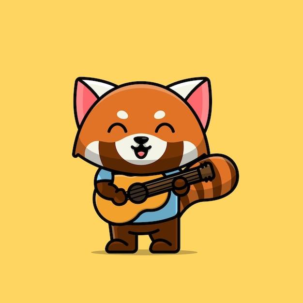 Vector cute musician red panda cartoon vector illustration animal proffession concept icon isolated