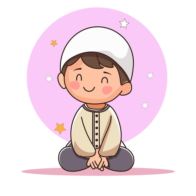 Vector cute muslim baby sitting for praying ramadan eid background muslim boy cartoon