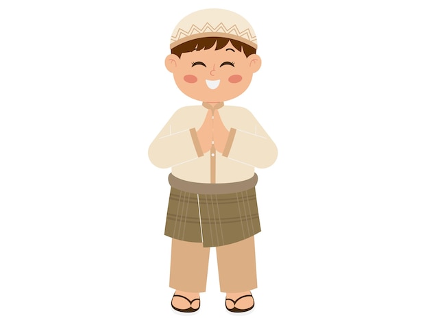 Vector cute muslim boy giving greetings illustration