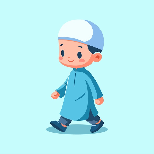 Vector cute muslim boy walking