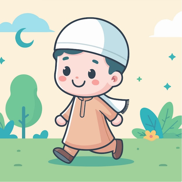 Vector cute muslim character during ramadan