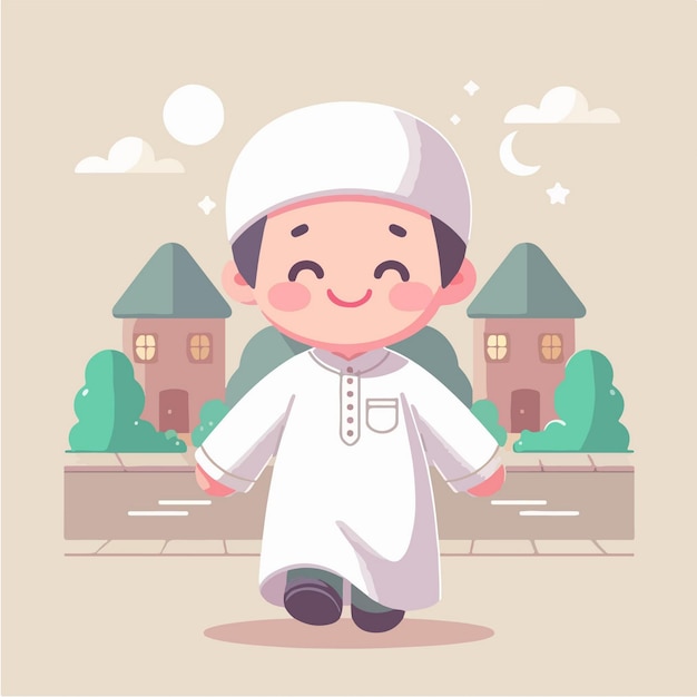 Vector cute muslim character during ramadan