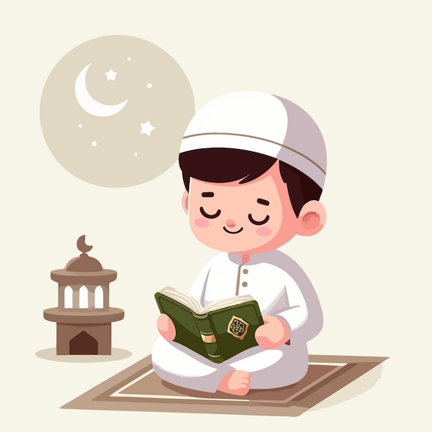 Vector cute muslim character during ramadan