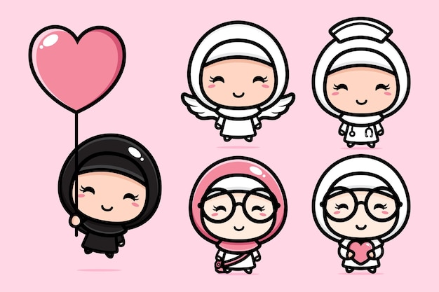 Cute muslim character vector design