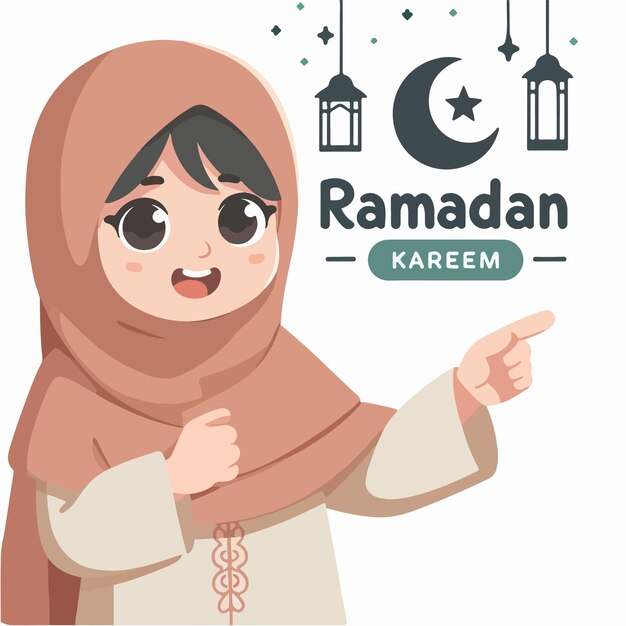 cute muslim child is expressing pointing