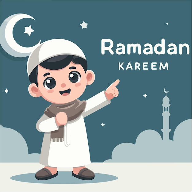 Vector cute muslim child is expressing pointing