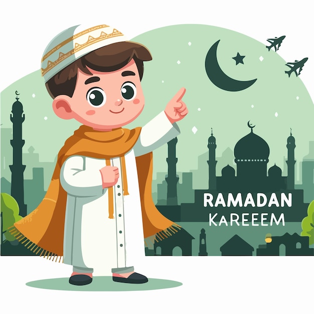 Vector cute muslim child is expressing pointing