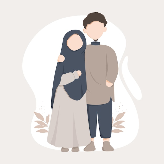 Vector cute muslim couple illustration