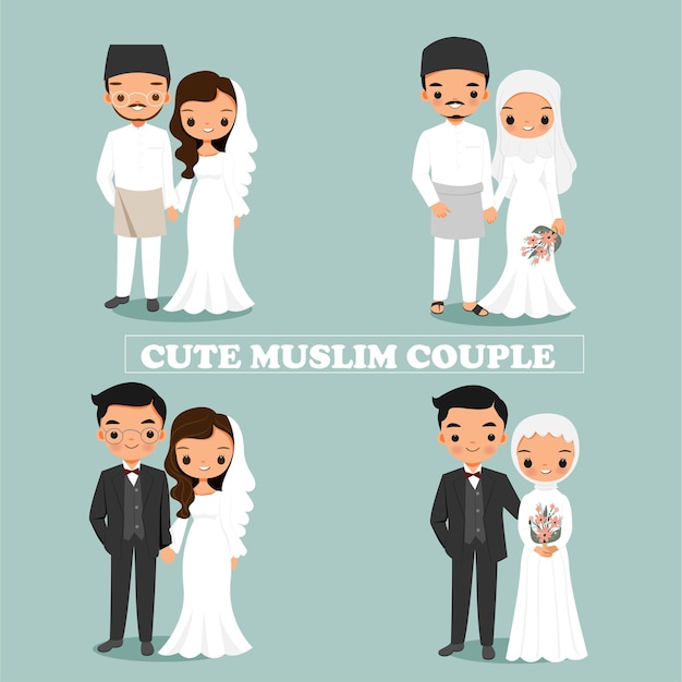 Cute Muslim couple in wedding dress