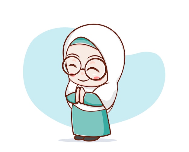 Vector cute muslim girl cartoon character