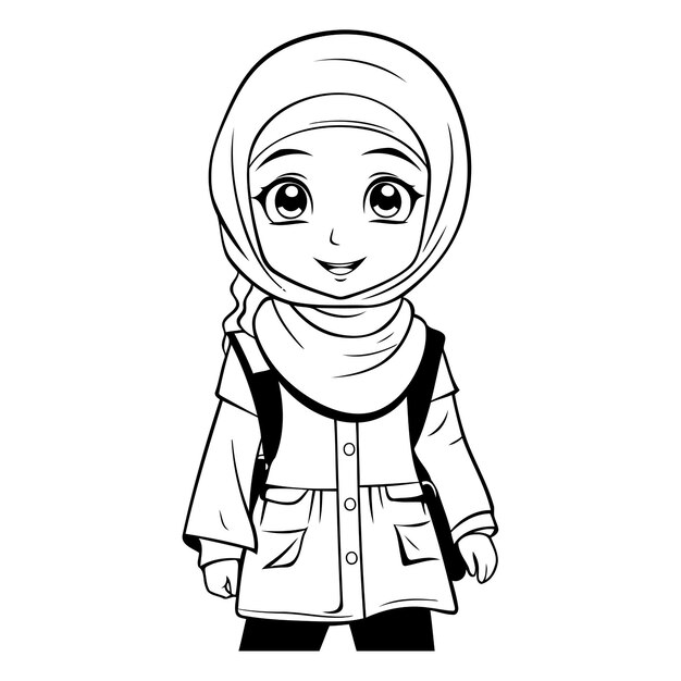 Вектор Милая мусульманская девушка мультфильм векторная иллюстрация графический дизайн векторная илюстрация графического дизайна