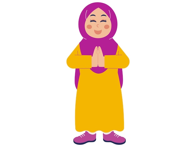 Cute Muslim Girl Giving Greeting Illustration