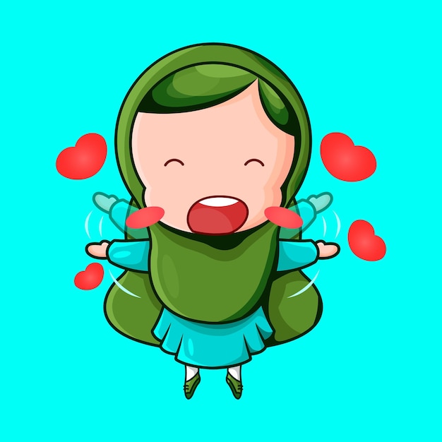 Cute muslim girl illustration with loving expression