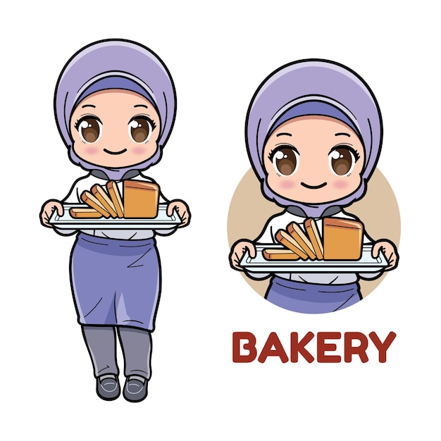 Cute muslim girl presenting bread on a tray