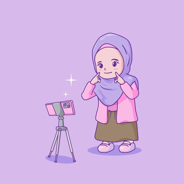 Cute Muslim girl taking selfie