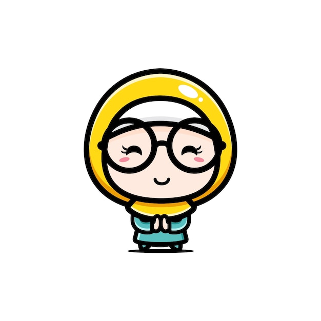 Vector cute muslim girl wearing glasses