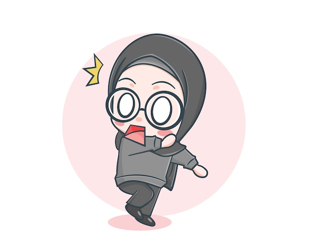 Cute muslim girl wearing sweater with surprised expression cartoon illustration