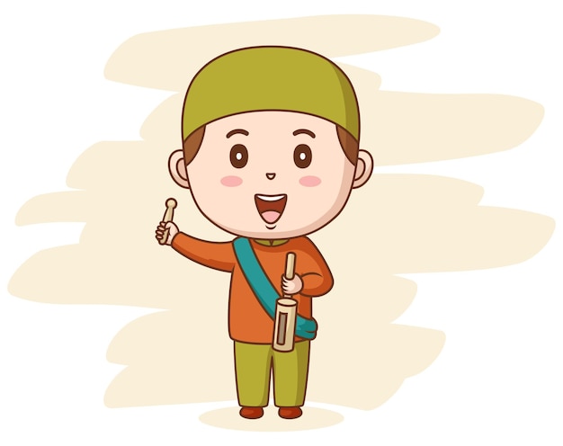 Cute muslim kid playing a traditional music Vector illustration