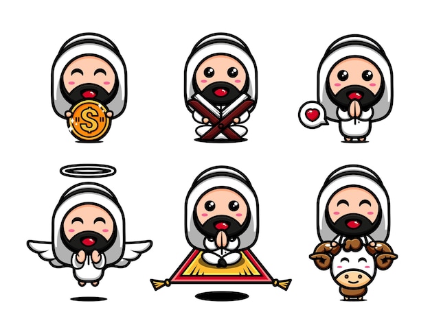 Cute muslim themed interpret each other. Islamic character cartoon