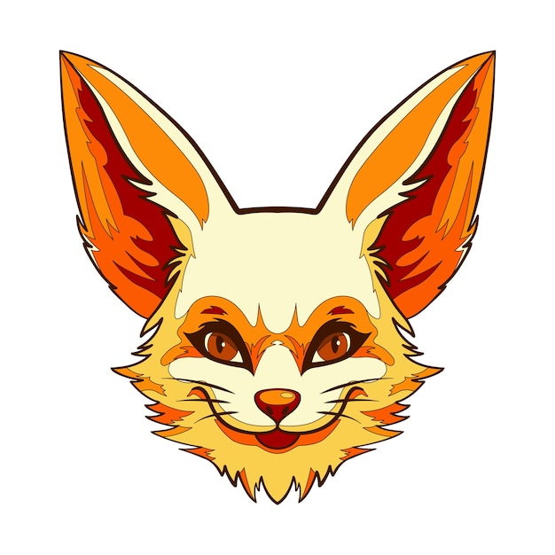 Cute muzzle fennec fox Portrait of a orange desert fennec fox Animal head Vector illustration