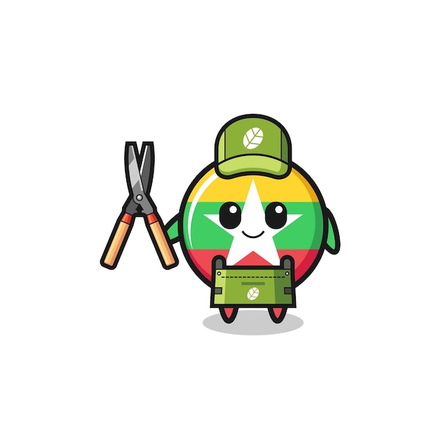 Cute myanmar flag as gardener mascot cute design