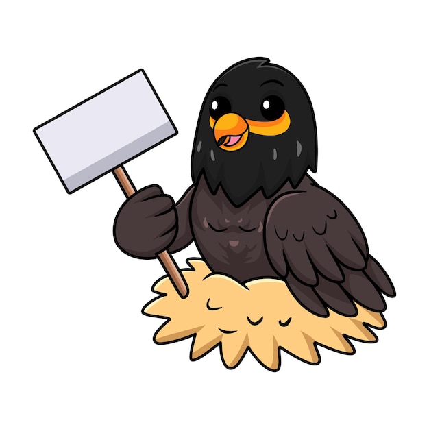 Vector cute myna bird cartoon holding blank sign