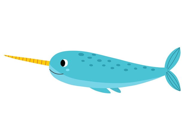 子供のための漫画スタイルのかわいいイッカク魚海のユニコーン動物キャラクター ベクトル イラスト