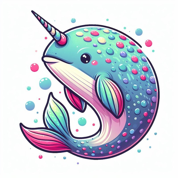 Vector cute narwhal fish vector cartoon illustration