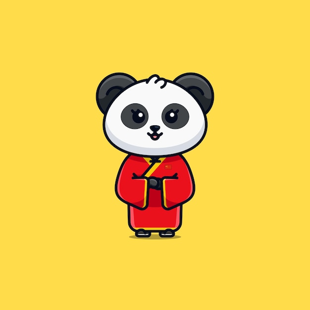 cute national animal female panda wearing chinese national dress cartoon illustration
