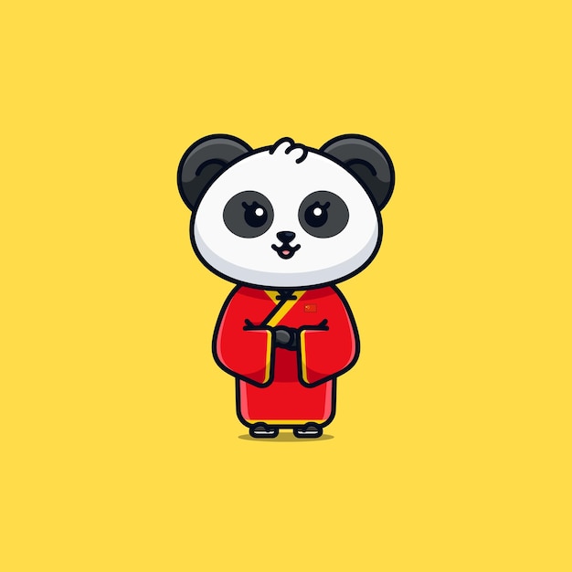 Cute national animal female panda wearing chinese national dress cartoon illustration