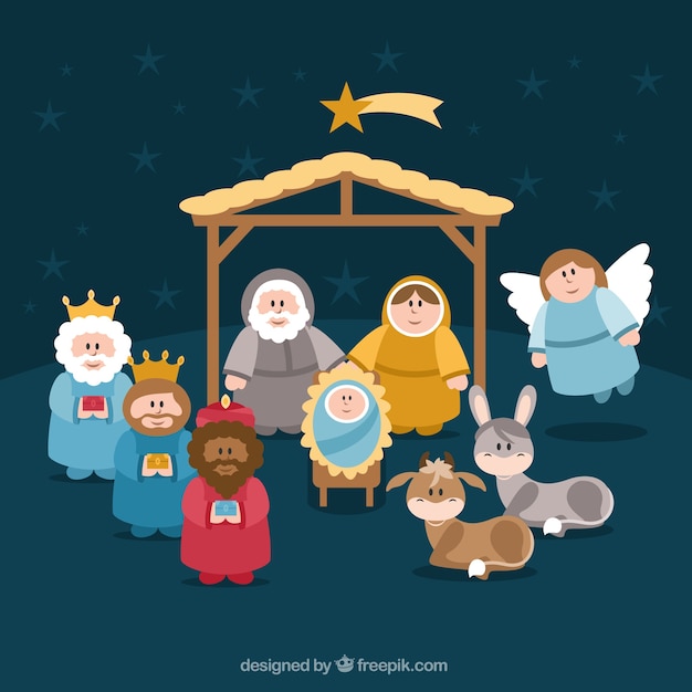 Vector cute nativity scene characters