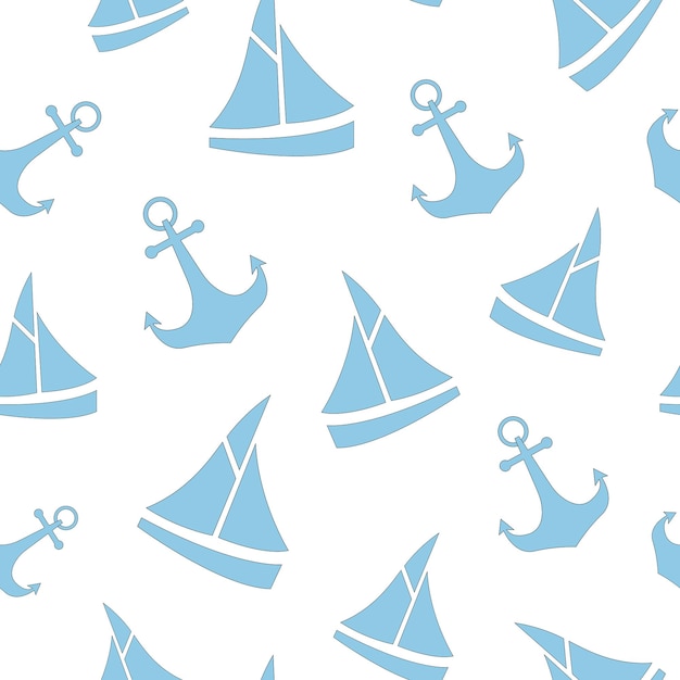 Cute nautical pattern with sailboat and anchor Baby marine seamless pettern for fabric for textile