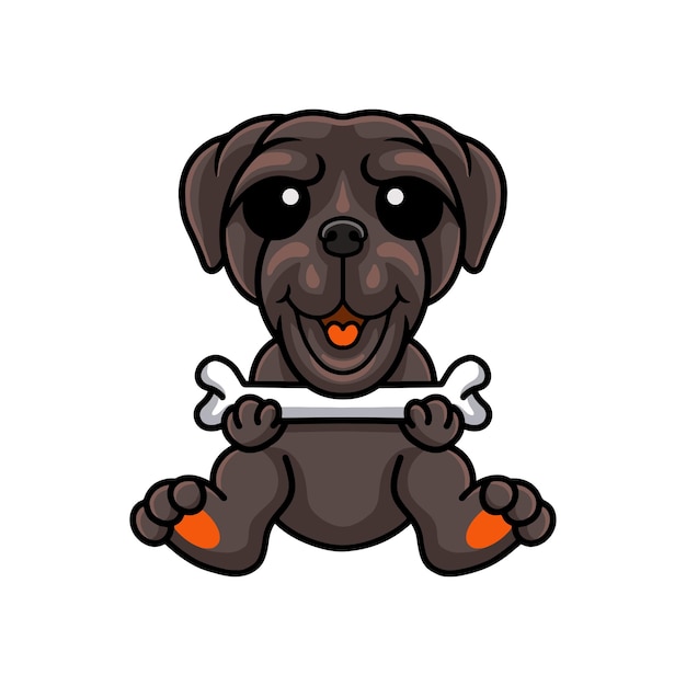 Cute neapolitan mastiff dog cartoon holding a bone