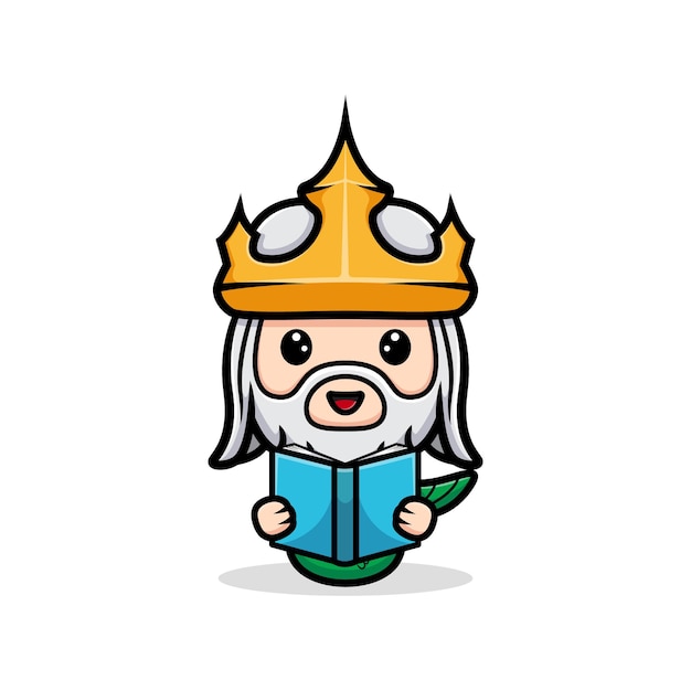 Vector cute neptune reading book , ocean king  mascot