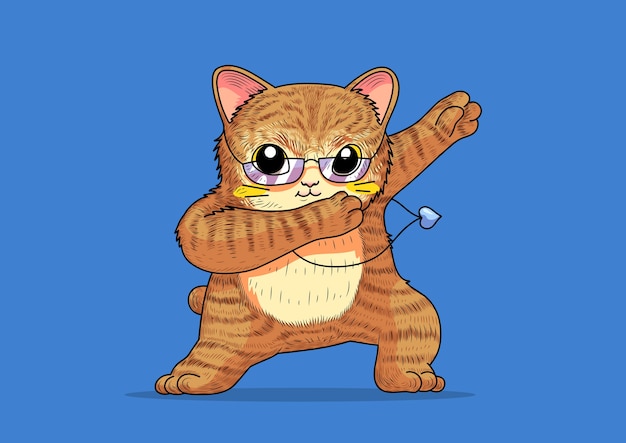 Vector cute nerd cat funny dabbing style