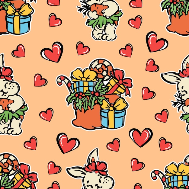 CUTE NEW YEAR RABBIT Cartoon Seamless Pattern Vector Print