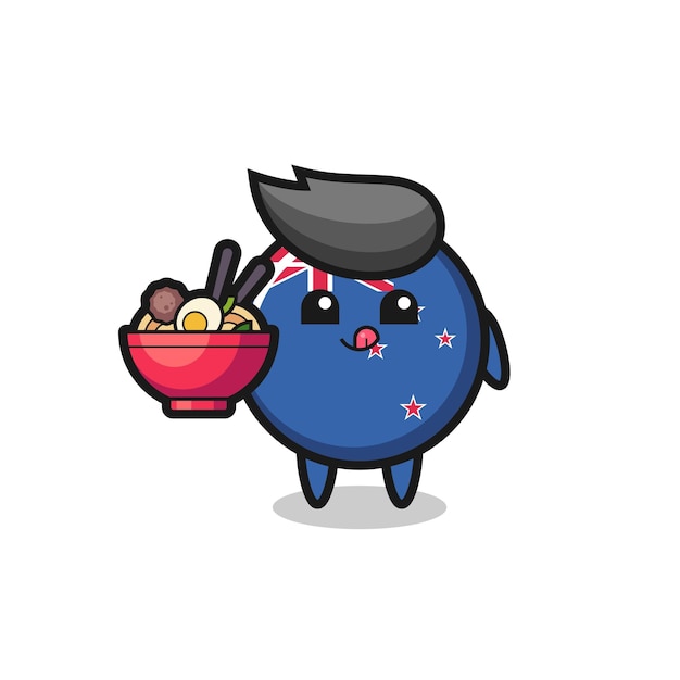 Cute new zealand flag badge character eating noodles